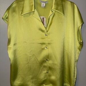 Rachel Zoe Satin Button Down Shirt - Lime
